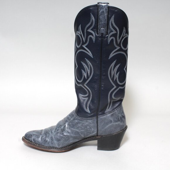 Mens VintageTexas Brand Marbled Blue Leather Cowboy Boots Size 9 M USA Made - Picture 5 of 11